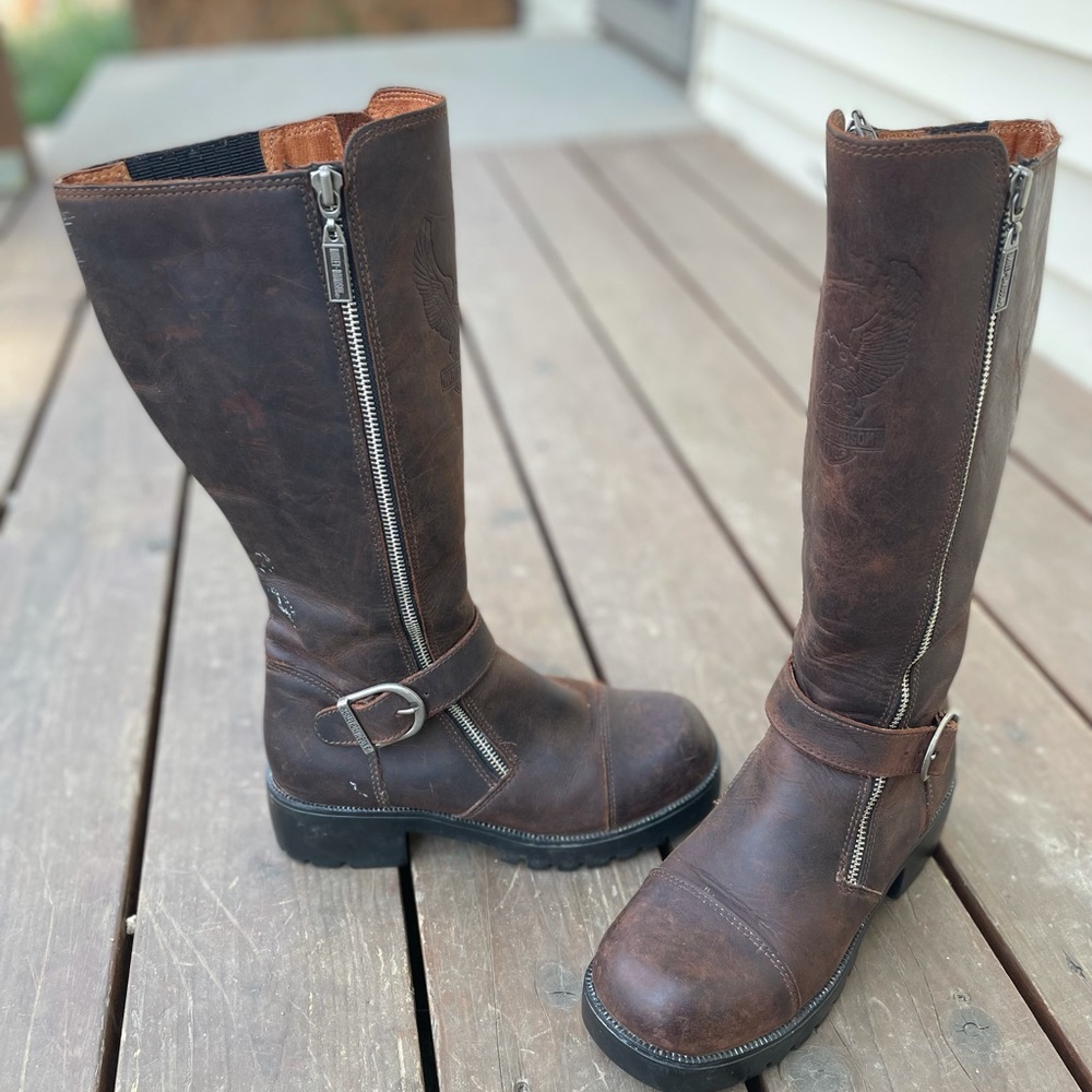 Harley-Davidson brown leather motorcycle boots - Picture 1 of 16